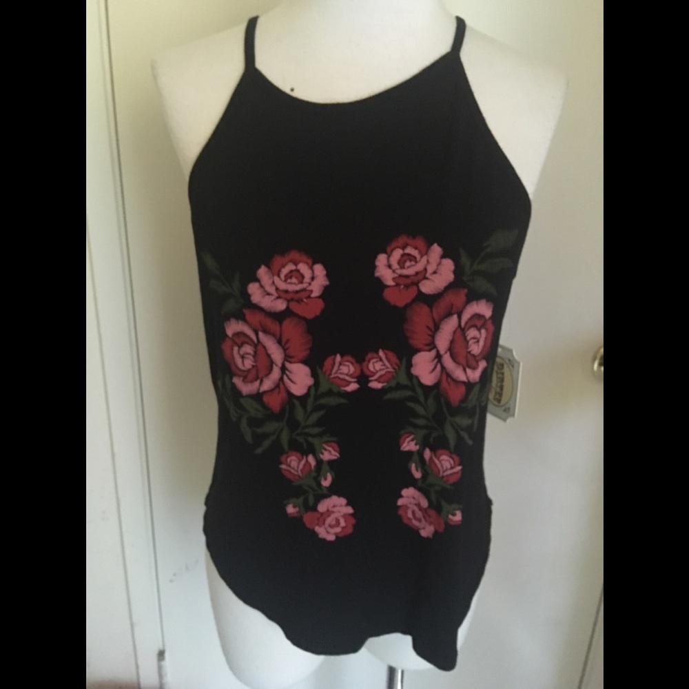 Black with Flower Design Top